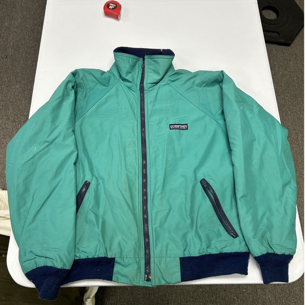 Lands End Squall Jacket Mens M Teal Blue Vintage 90s Made in USA Bomber Fleece